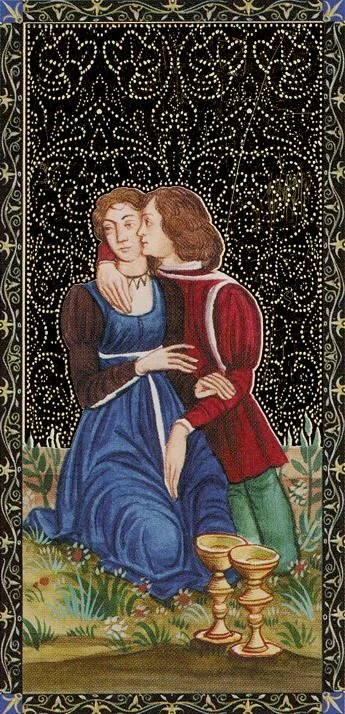 Golden Tarot of the Renaissance Review 16 Two of Cups from the Golden Tarot of the Renaissance card gallery