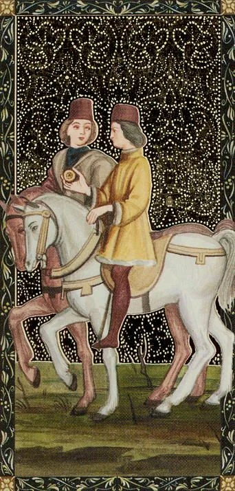 Le cavalier d’écus from the Golden Tarot of the Renaissance deck