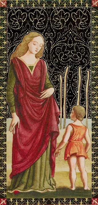 Four of Wands card from the Golden Tarot of the Renaissance deck