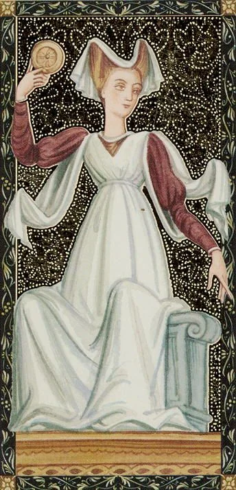 La reine d’écus from the Golden Tarot of the Renaissance deck