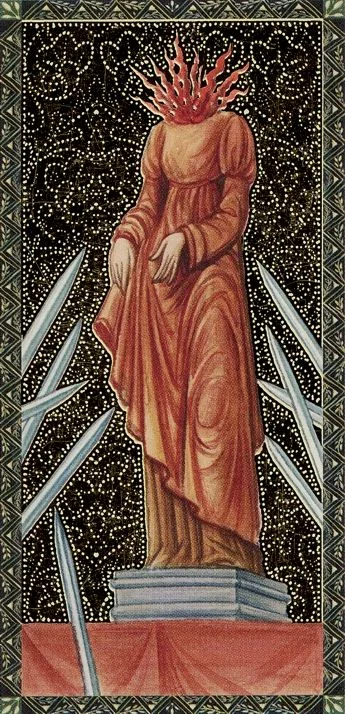 Nine of Swords card from the Golden Tarot of the Renaissance deck