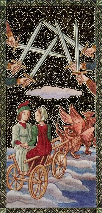 Six of Swords card from the Golden Tarot of the Renaissance deck
