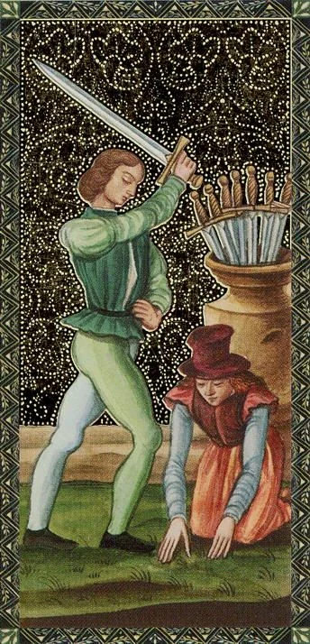 8 d’épées from the Golden Tarot of the Renaissance deck