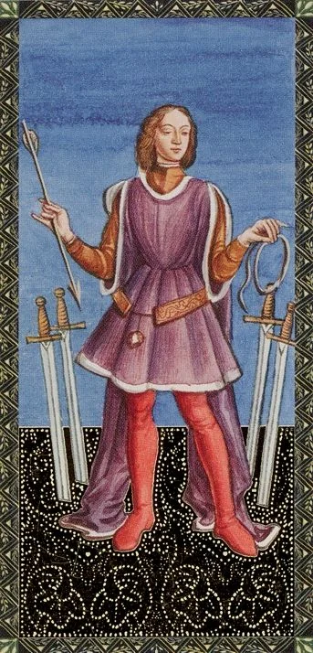 Four of Swords card from the Golden Tarot of the Renaissance deck