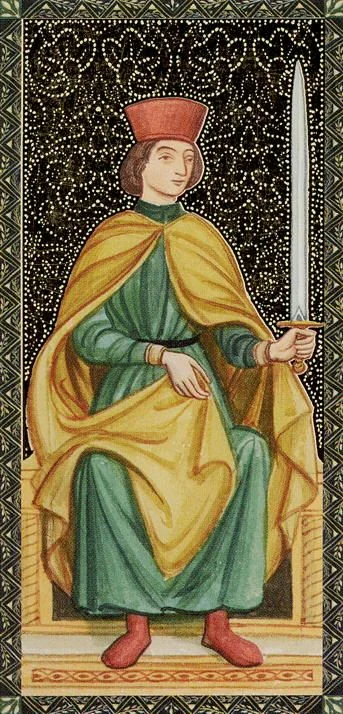 King of Swords card from the Golden Tarot of the Renaissance deck