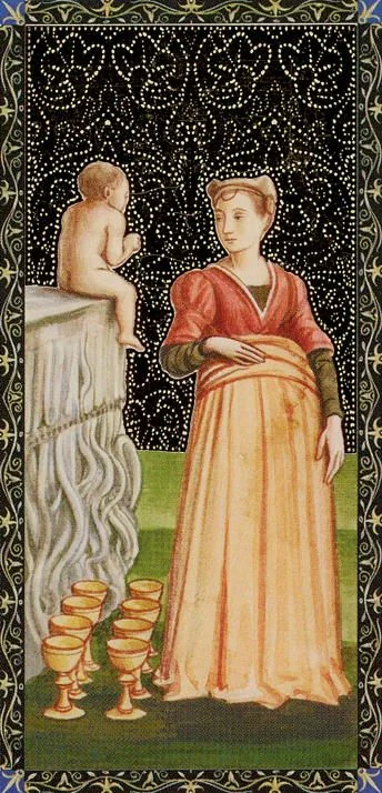 Eight of Cups card from the Golden Tarot of the Renaissance deck