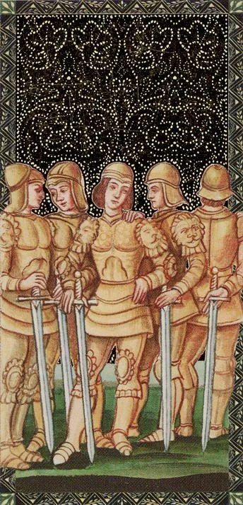 Five of Swords card from the Golden Tarot of the Renaissance deck