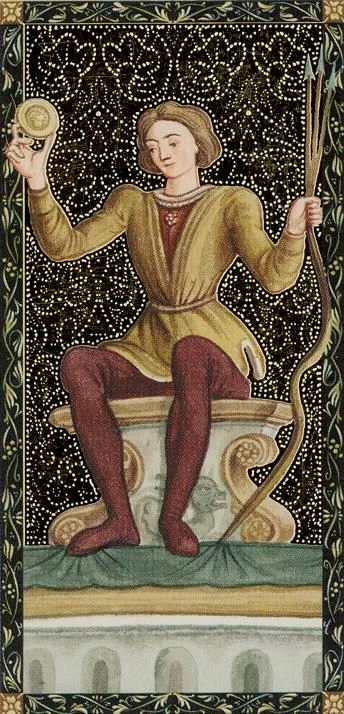 Le roi d’écus from the Golden Tarot of the Renaissance deck