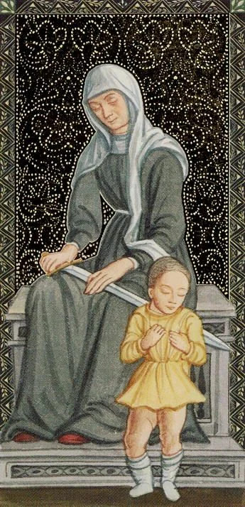 Queen of Swords card from the Golden Tarot of the Renaissance deck