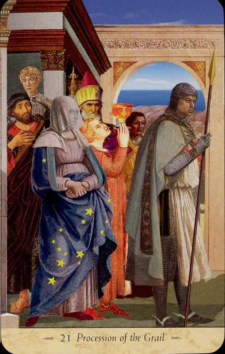 Procession of the Grail card from the Grail Tarot deck