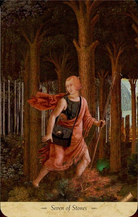 Seven of Stones card from the Grail Tarot deck