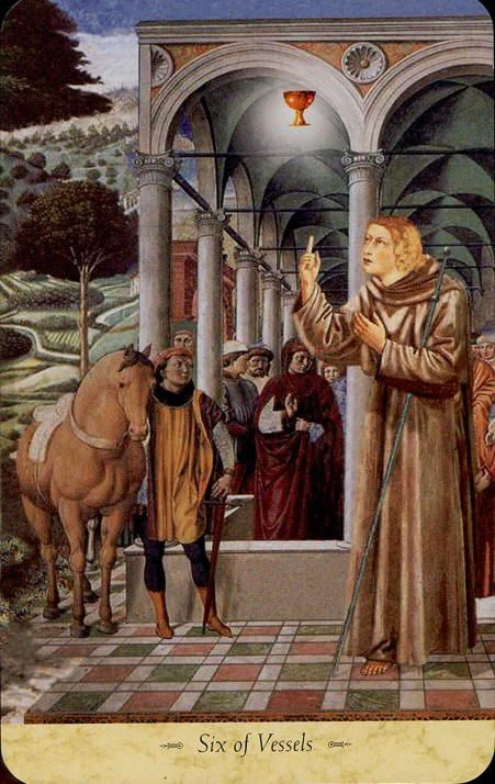 Six of Vessels card from the Grail Tarot deck