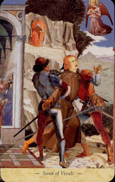 Seven of Vessels card from the Grail Tarot deck