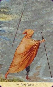 Two of Lances card from the Grail Tarot deck