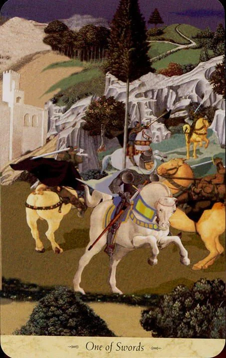 One of Swords card from the Grail Tarot deck