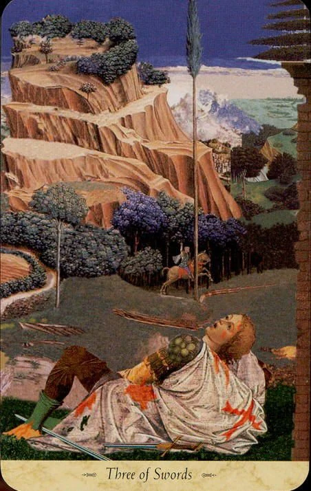 Three of Swords card from the Grail Tarot deck