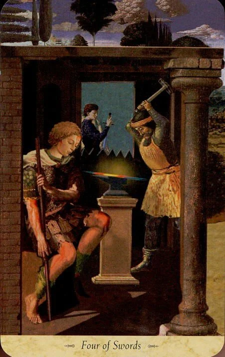 Four of Swords card from the Grail Tarot deck