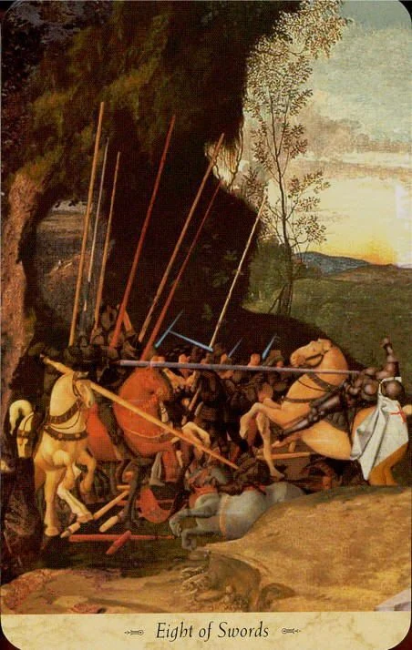 Eight of Swords card from the Grail Tarot deck
