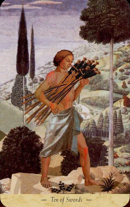 Ten of Swords card from the Grail Tarot deck