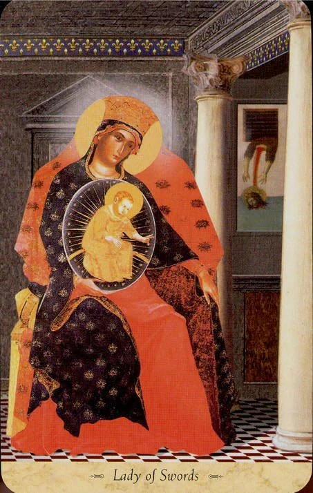 Lady of Swords card from the Grail Tarot deck
