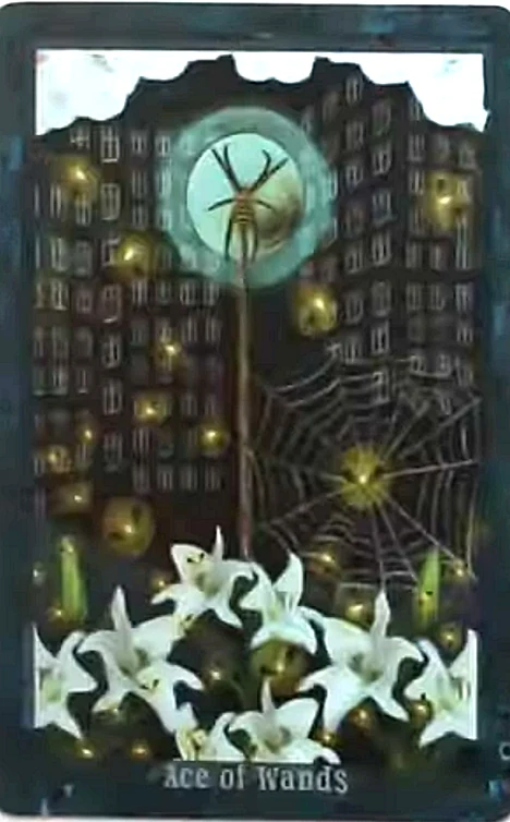 Ace of Wands card from the Guardian of the Night Tarot deck