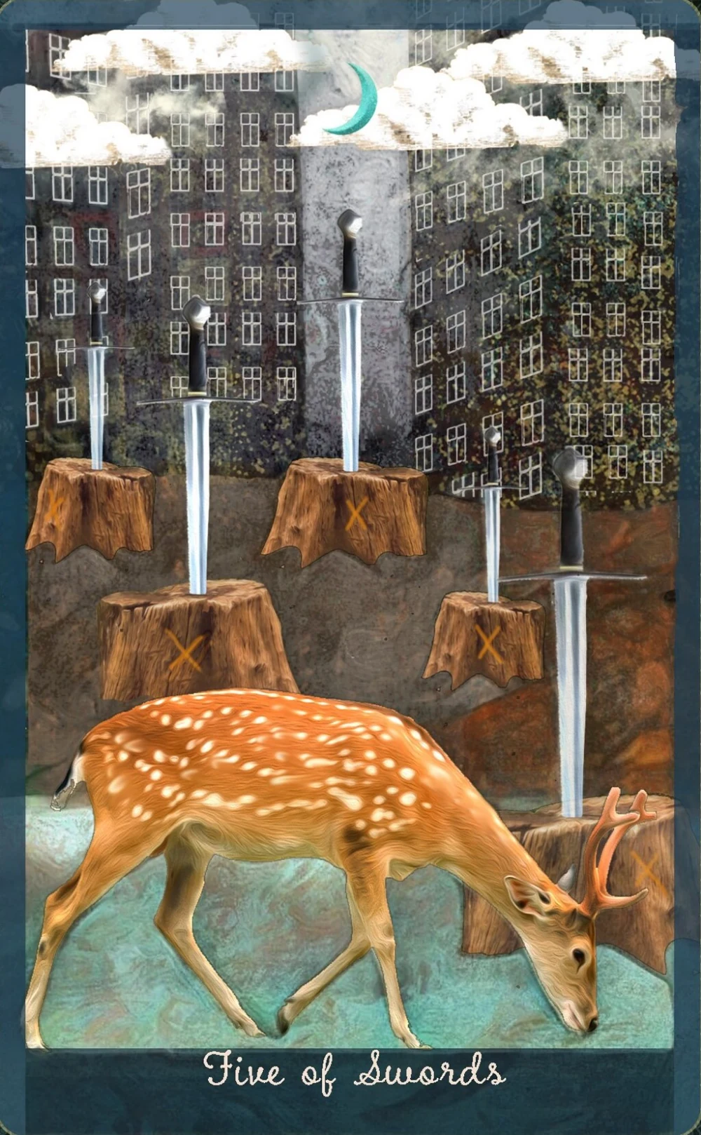 Five of Swords card from the Guardian of the Night Tarot deck
