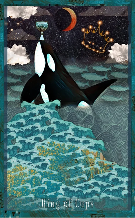 King of Cups card from the Guardian of the Night Tarot deck