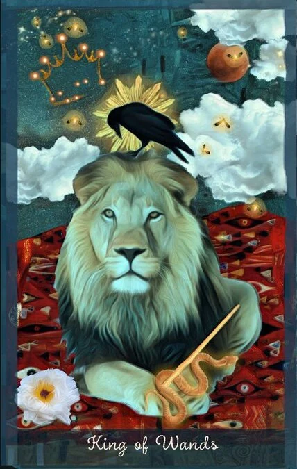 King of Wands card from the Guardian of the Night Tarot deck