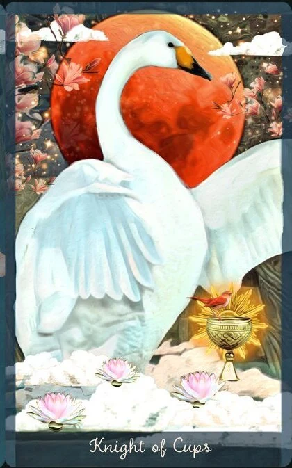 Knight of Cups card from the Guardian of the Night Tarot deck