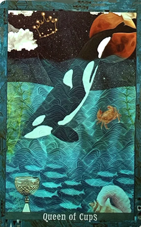 Queen of Cups card from the Guardian of the Night Tarot deck