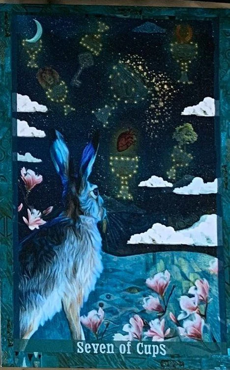 Seven of Cups card from the Guardian of the Night Tarot deck