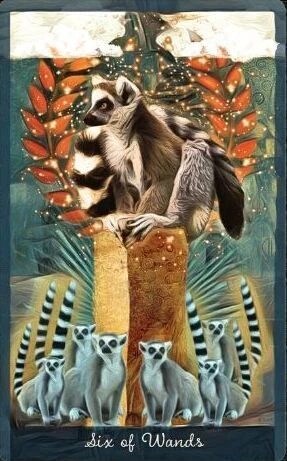 Six of Wands card from the Guardian of the Night Tarot deck