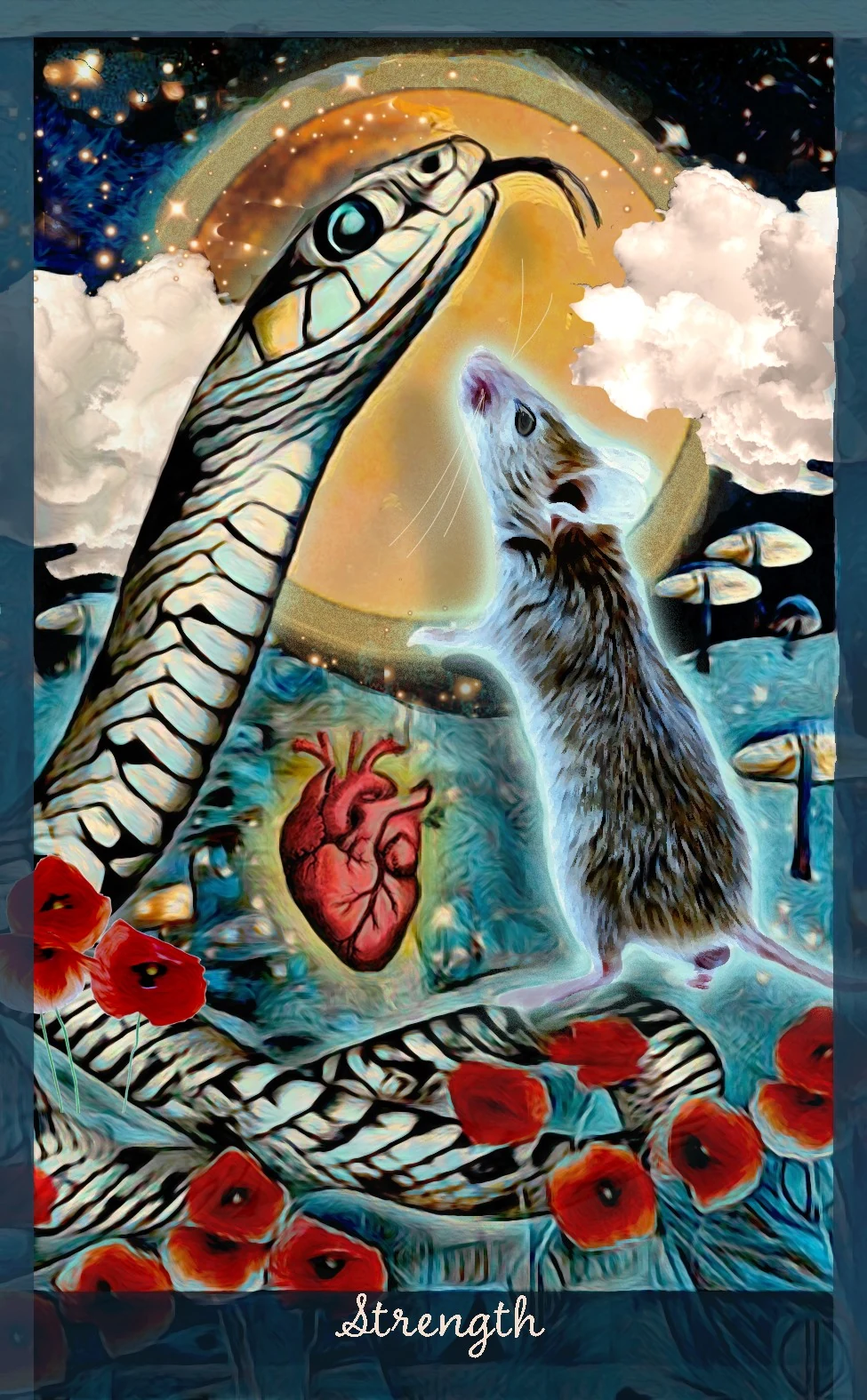 Strength card from the Guardian of the Night Tarot deck