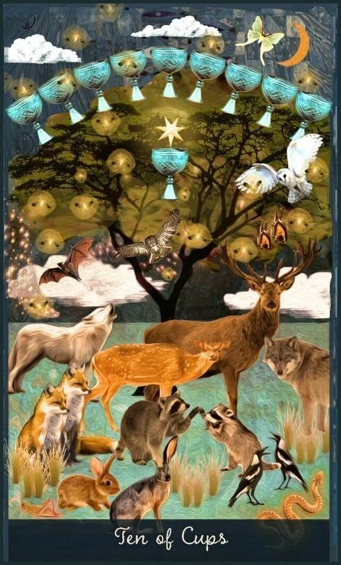 Ten of Cups card from the Guardian of the Night Tarot deck