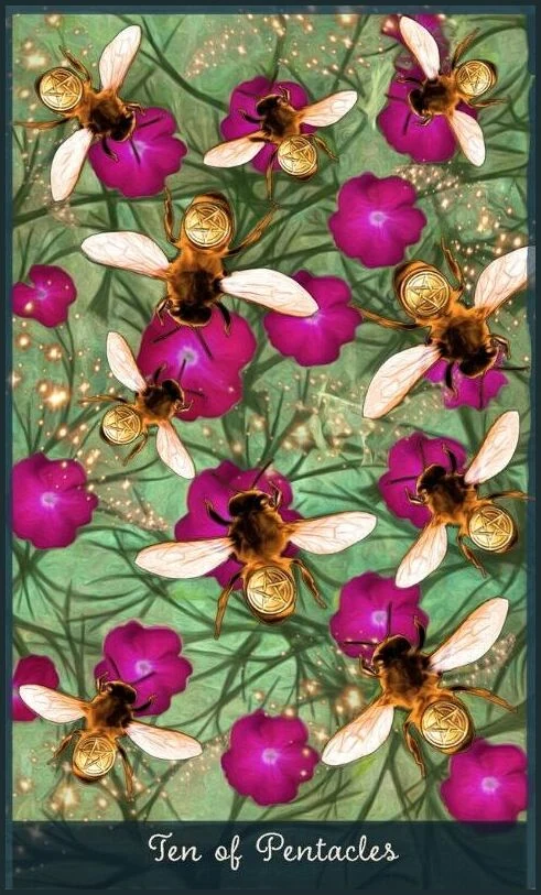 Ten of Pentacles card from the Guardian of the Night Tarot deck