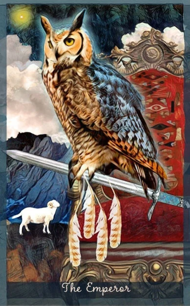 The Emperor card from the Guardian of the Night Tarot deck
