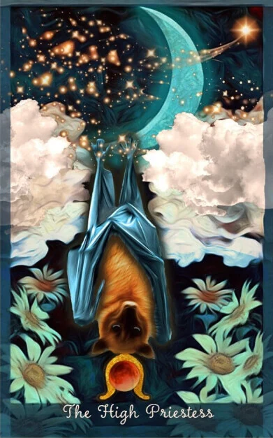 The High Priestess card from the Guardian of the Night Tarot deck