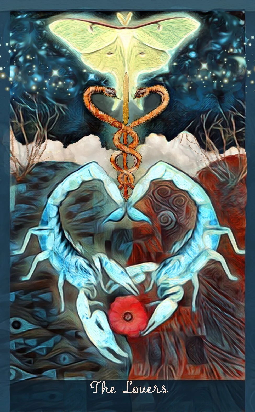 The Lovers card from the Guardian of the Night Tarot deck