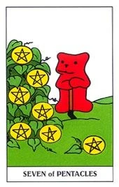 Seven of Pentacles card from the Gummy Bear Tarot deck