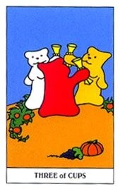 Three of Cups card from the Gummy Bear Tarot deck