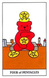 Four of Pentacles card from the Gummy Bear Tarot deck