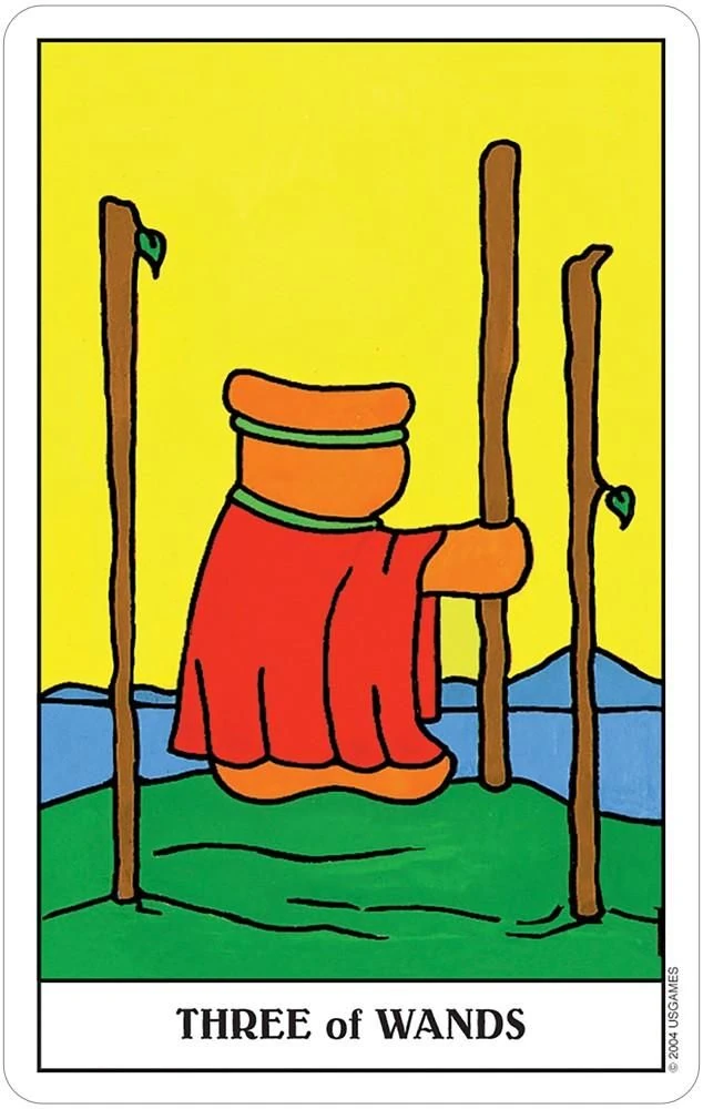 Three of Wands card from the Gummy Bear Tarot deck