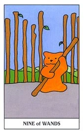 Nine of Wands card from the Gummy Bear Tarot deck