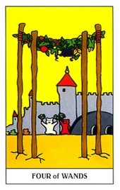 Four of Wands card from the Gummy Bear Tarot deck