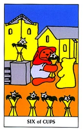 Six of Cups card from the Gummy Bear Tarot deck
