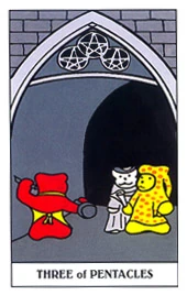 Three of Pentacles card from the Gummy Bear Tarot deck