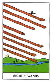 Eight of Wands card from the Gummy Bear Tarot deck