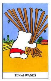 Ten of Wands card from the Gummy Bear Tarot deck