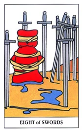 Eight of Swords card from the Gummy Bear Tarot deck