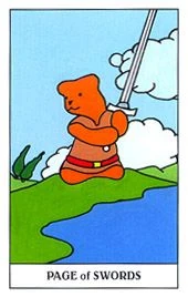 Page of Swords card from the Gummy Bear Tarot deck
